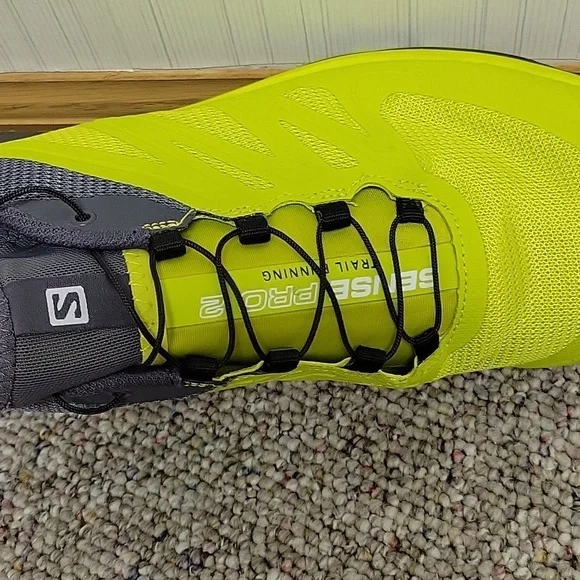 Salomon, Men's Sense Pro 2 Neon Yellow and Dark Gray Trail Shoes, Sz 12.5